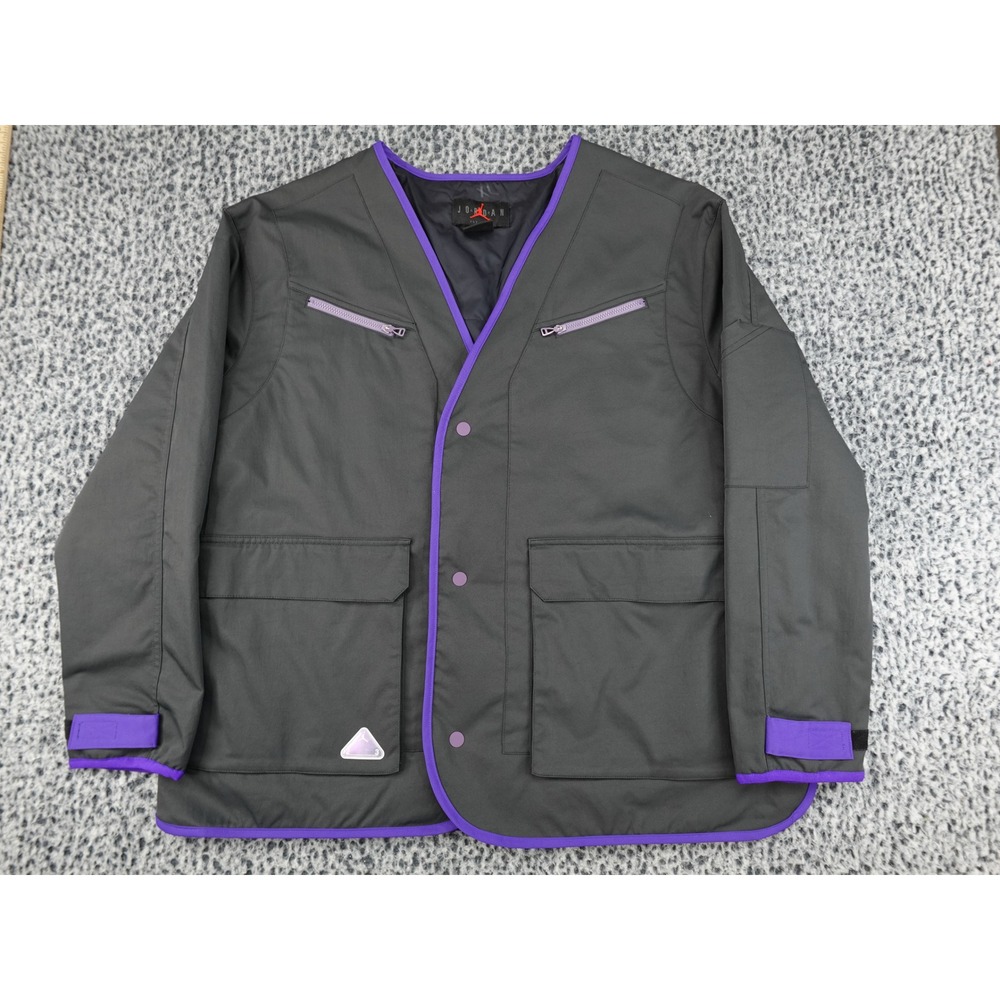 Jordan Utility Jacket Mens Large Grey Purpleโ Loose Fit Techwear Snap Front
